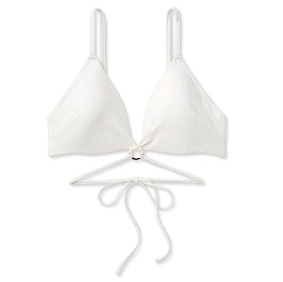 Lightly Lined Triangle Strappy Tie Ribbed Bikini Top+JM Pearl sun spray - Picture 2 of 15